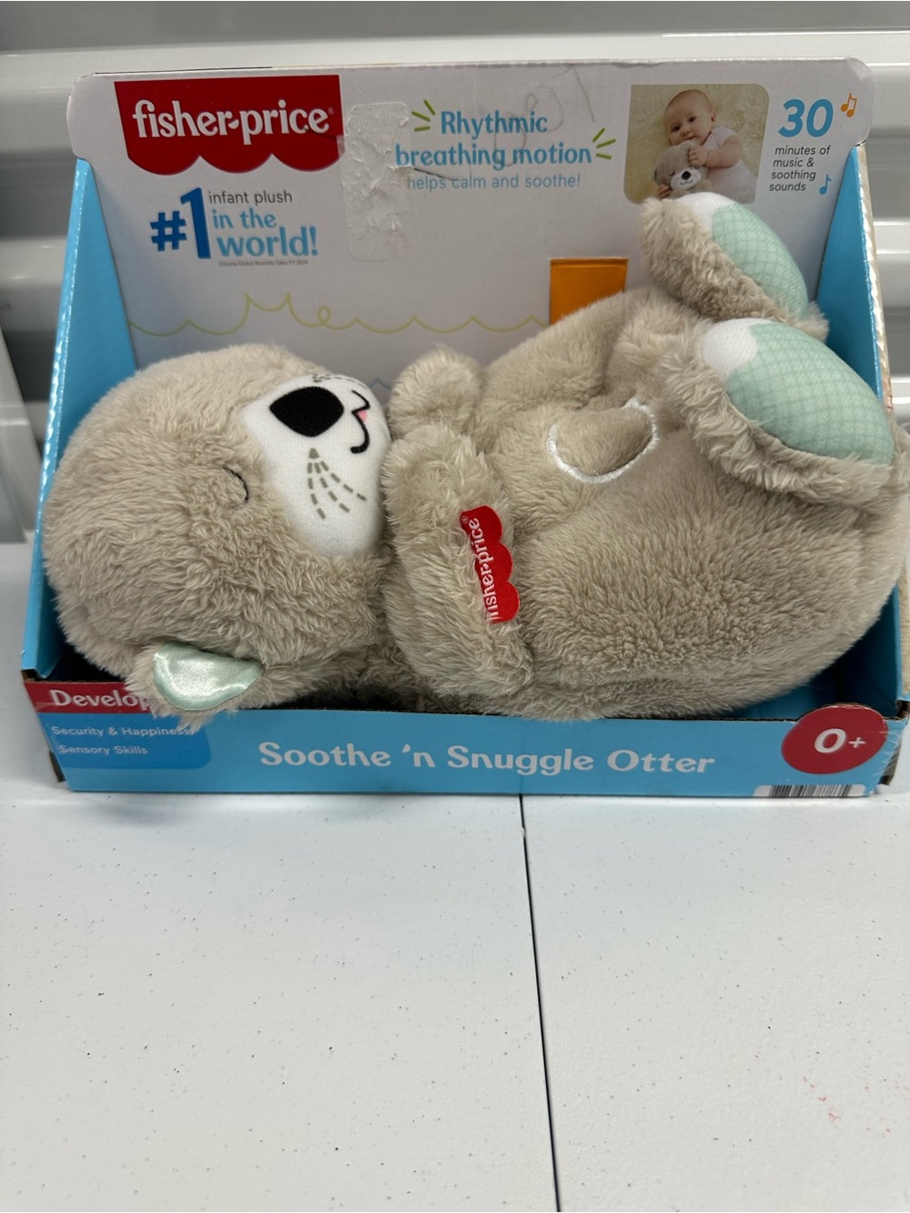 NIB Fisher-Price Soothe 'n Snuggle Otter Plush in beige with mint accents